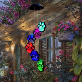 1pc; Paw Print Solar Wind Chimes For Outside; Dogs Cat Pet Paw Print Remembrance Wind Chimes; Waterproof Color Changing Solar Hanging Lights; Sym