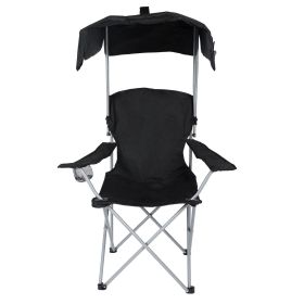 YSSOA Canopy Lounge Chair with Sunshade for Camping, Hiking, Travel, and Other Outdoor Events, with Cup Holder, 21.6" x 21.6" x 36", Black, 1-Pac