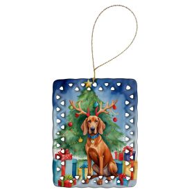 Redbone Coonhound Christmas Reindeer Porcelain Ornament Christmas Tree Hanging Decorations for Home Christmas Holiday, Rectangle, Gift, Multicolo