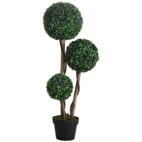 Artificial Plant for Home Decor Indoor & Outdoor Fake Plants Artificial Tree in Pot, 3 Ball Boxwood Topiary Tree for Home Office, Living Room Dec