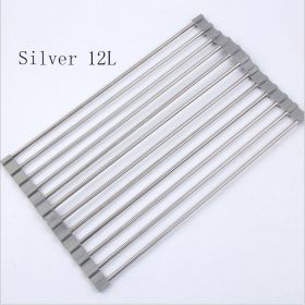 Folding Kitchen Drain Sink Rack Stainless Steel (Option: Silver-12L)