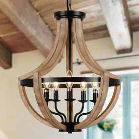 Solid Wood Modern Chandelier For Dining Room, Living Room, Kitchen, Island, Bedroom, Foyer, Height Adjustable, Brown Unavailable Platforms- Welfe (Color: Brown)