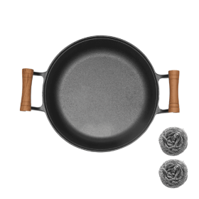 WANGYUANJI 11.8Pancake Griddle With Wooden Handle, Cast Iron Skillet, Uncoated Pan For Home, Thickened Non-Stick Skillet, Multi-Purpose Skillet W (Color: Black)