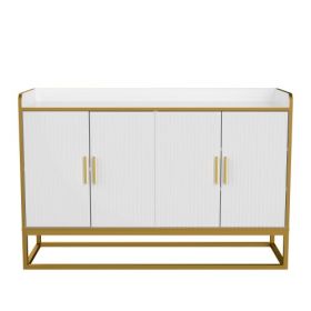 Modern Kitchen Buffet Storage Cabinet Cabinet White Gloss With Metal Legs For Living Room Kitchen (Color: White)