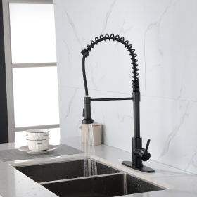 Kitchen Faucet Commercial Solid Brass Single Handle Single Lever Drop Down Sprayer Spring Kitchen Sink Faucet Matte Black (Color: Black)