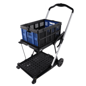 Folding Service Cart With Wheels Double-decker, Shopping, Library, Office Warehouse Moving Carts (Option: BlackBlue)