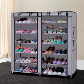 6-story Double Row 12 Grid Non-woven Fabric Shoe Cabinet Gray (Option: Gray)