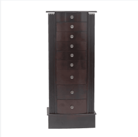 Wooden Floor Standing Jewelry Mirror Cabinet With 9 Layers And 8 Drawers And Double Doors (Color: Brown)