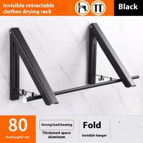 Punch-free Space Aluminum Foldable Invisible Folding Retractable Wall Hanger for Waterproof Hanging Underwear Coat Hanger (Option: Black 2 frames 80cm)