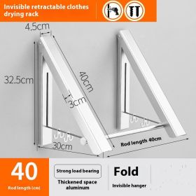 Punch-free Space Aluminum Foldable Invisible Folding Retractable Wall Hanger for Waterproof Hanging Underwear Coat Hanger (Option: 2 frames 40cm)