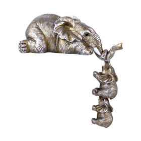 Golden Resin Elephant Sculpture Collectible Figurines Animal Ornaments Cute Bling Elephant Book Decor Presents Antique Gifts (Ships From: CN, Color: Silver)