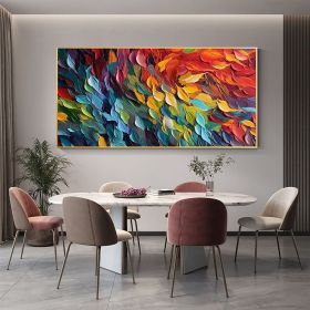 Handmade Oil Painting Original Colorful Feathers Oil Painting On Canvas Large Wall Art Abstract Colorful Painting Custom Painting Living room Hom (Style: 01, size: 50x100cm)