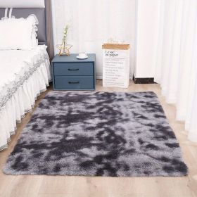 1pc, High Pile Tie-Dyed Shaggy Rug for Living Room and Bedroom - Fire Retardant, Machine Washable, Anti-Skid, Faux Fur (Color: Tie-dye Dark Gray, size: 62.99*78.74inch)