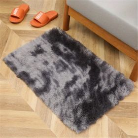 1pc, High Pile Tie-Dyed Shaggy Rug for Living Room and Bedroom - Fire Retardant, Machine Washable, Anti-Skid, Faux Fur (Color: Tie-dye Dark Gray, size: 15.75*23.62inch)