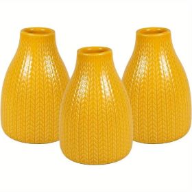 Flower Vase Set of 3, Decorative Ceramic Embossed Vase, Vase for Decor Home Living Room Office Parties Wedding (Color: Yellow)