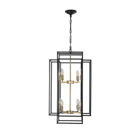 8 Lights Black & Gold Lantern Tiered Chandelier, Industrial Farmhouse Chandelier - No Bulbs Unavailable Platform- Temu (Option: Black and gold)